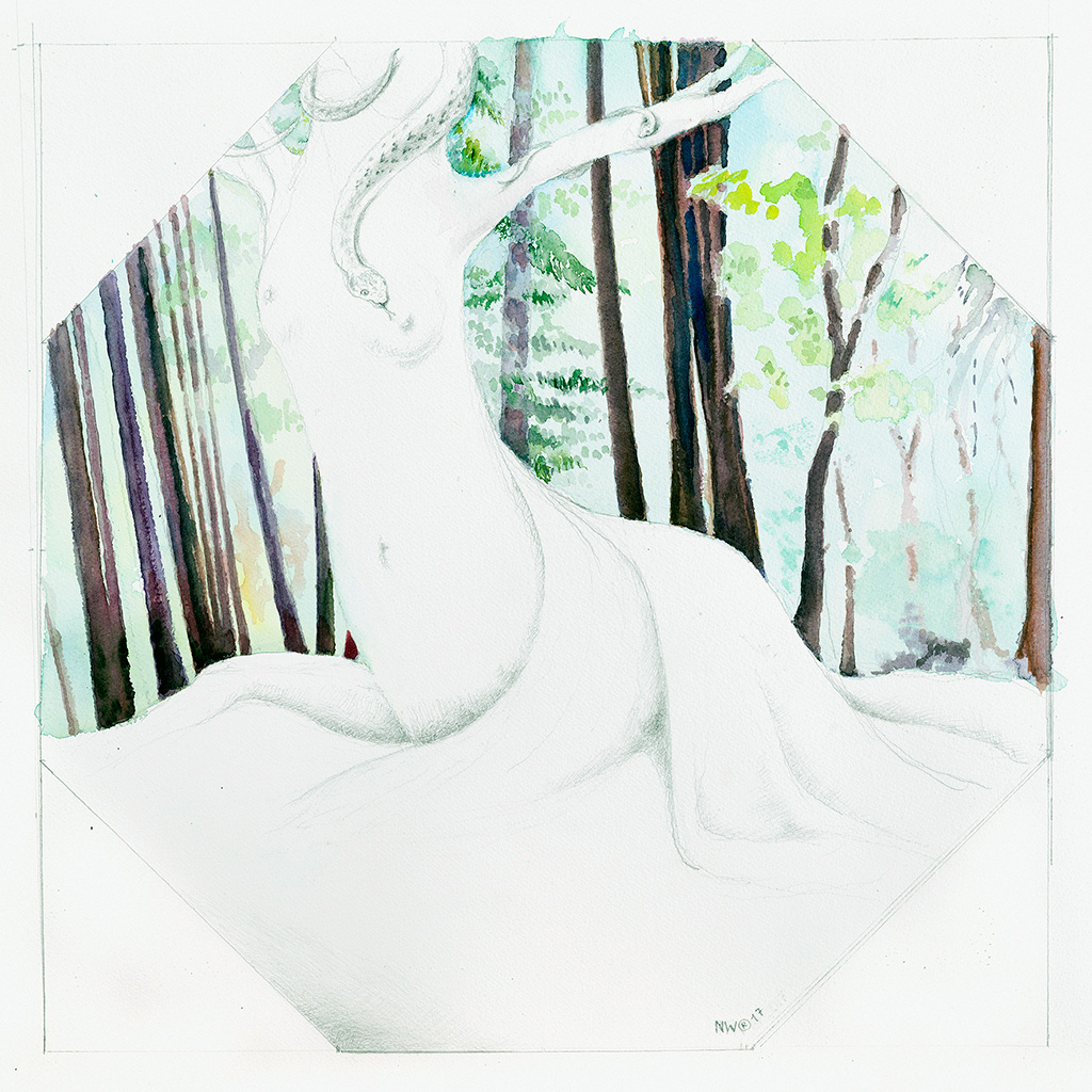 2017, Aquarell und Bleistift auf Papier, 50 x 50 cm, Aufbäumen, Nina Werzbinskaja-Rabinowich