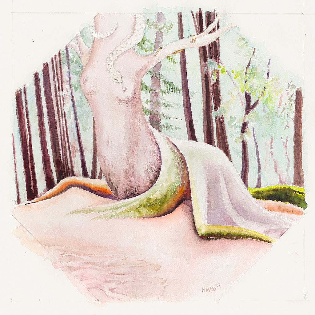 2017, Watercolor on paper, 50 x 50 cm, „Tree-reaktion 2“, Nina Werzbinskaja-Rabinowich