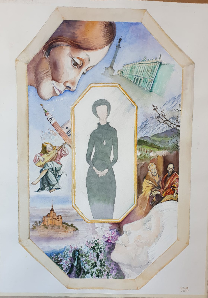 2019, Aquarell über Bleistift auf Papier, 80 x 60 cm, “Reales Ich, ideales Ich und Über-Ich“, Nina Werzbinskaja-Rabinowich