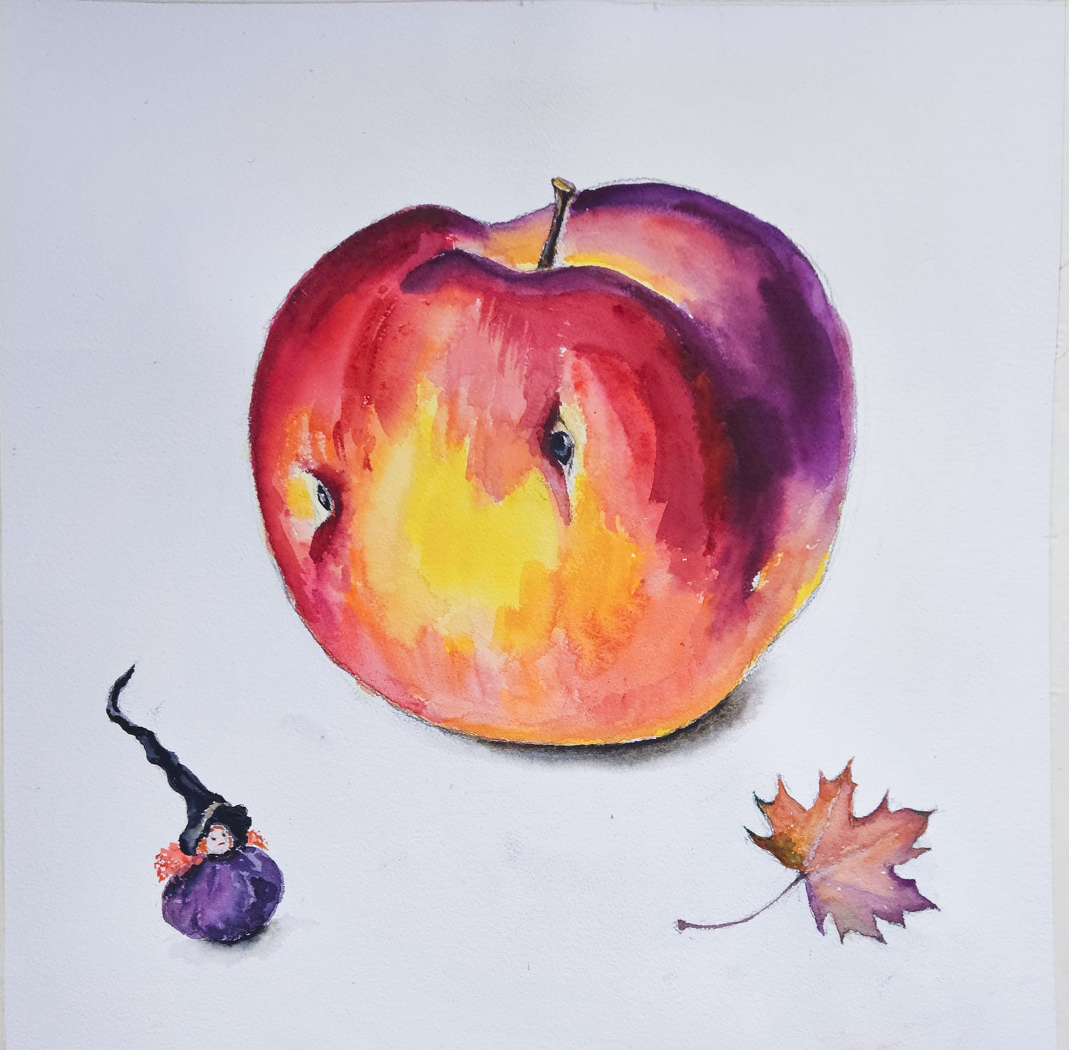 „Ein Apfelblick“. Aquarell, 60x60cm, 2025, Malerin Nina Werzhbinskaja-Rabinowich