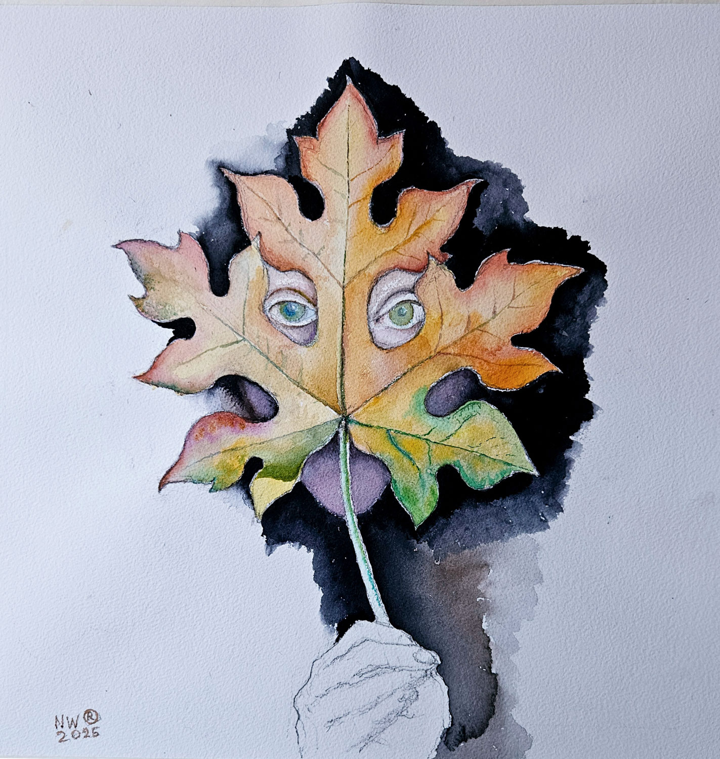 „Herbst im Nebel“. Aquarell, 50x50 cm, 2025, Malerin Nina Werzhbinskaja-Rabinowich