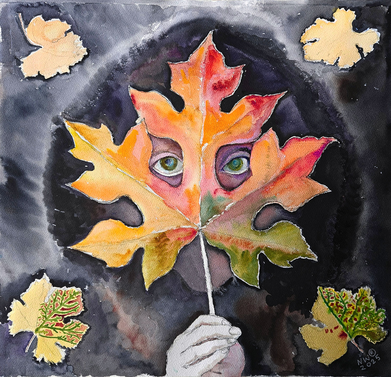 „Herbst zu Quadrat“. Aquarell, 70x70 cm, 2025,  Malerin Nina Werzhbinskaja-Rabinowich
