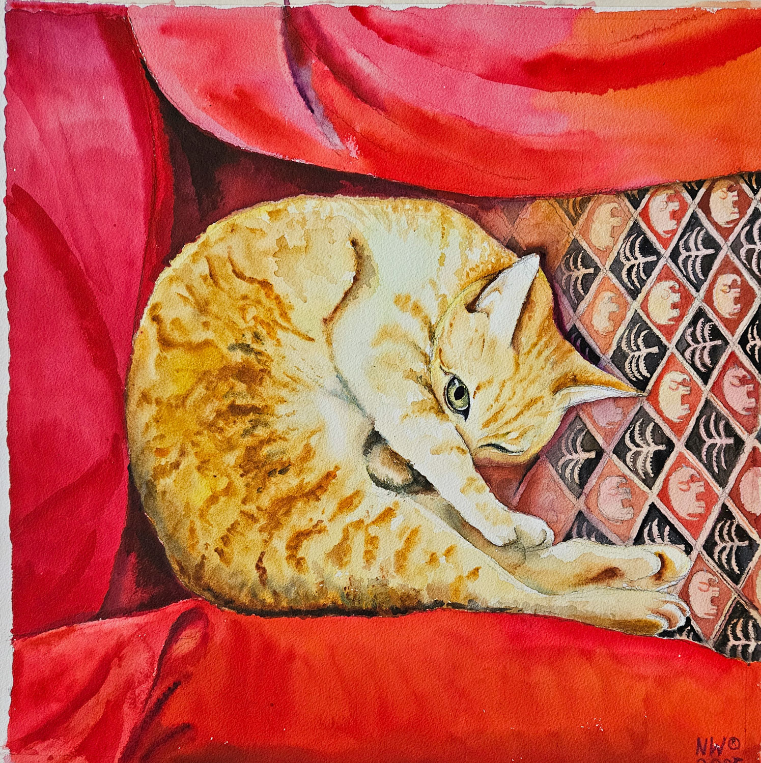 „Rotes Quadrat. Fast Malewitsch“ .Aquarell, 60x60cm, 2025, Malerin Nina Werzhbinskaja-Rabinowich